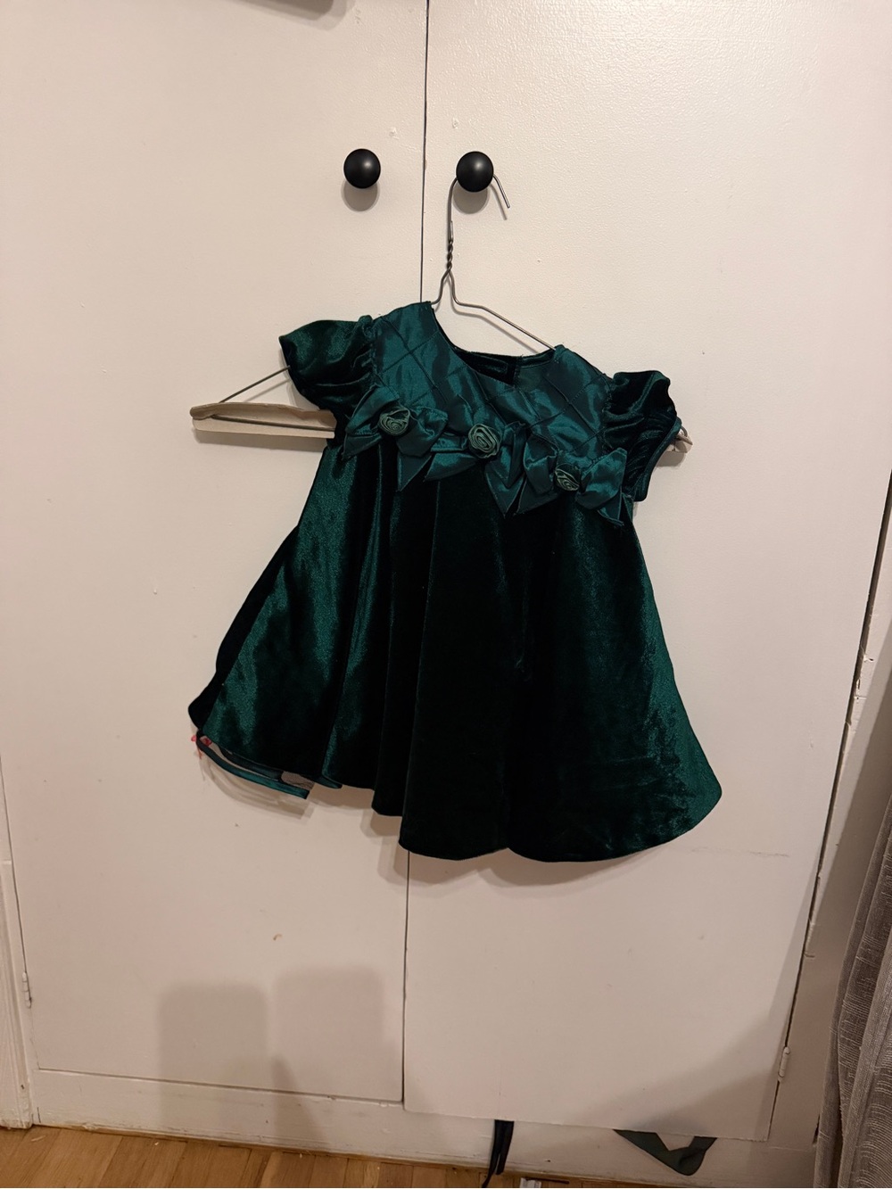 Bonnie Baby Emerald Green Velvet Dress with Rosette Waist